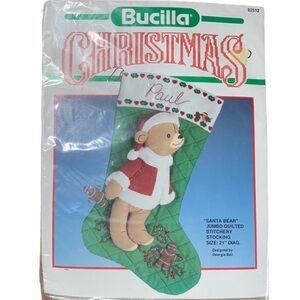Vintage Bucilla Christmas Santa Bear jumbo quilted stitchery kit New